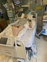 Tim Chiarolanza in a hospital bed after his 2021 accident